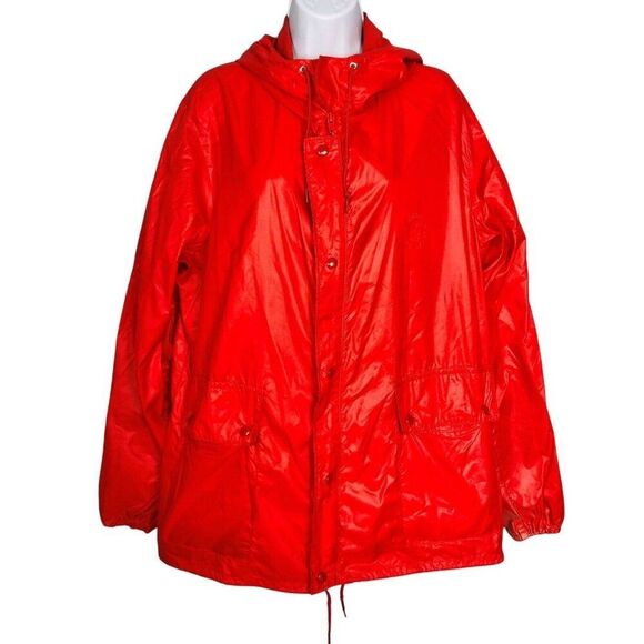 Vintage 80s Chaps Ralph Lauren Mens M Jacket Red Windbreaker Hooded Crest - Picture 1 of 9